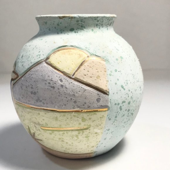 Vintage Mexican Tonala Pottery Vase Signed R. Gonza Artist Made in Mexico Pastel - Picture 4 of 14